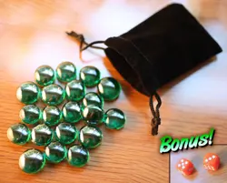 Tiny Dice Bag & Green Glass Gem Tokens Life Counters Saproling Gaming Stones MTG - Image 1