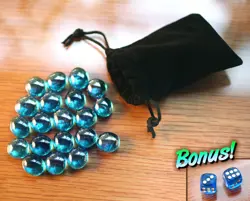 Tiny Dice Bag & Blue Glass Gem Tokens, Life Energy Counters Gaming Stones MTG - Image 1
