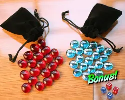 Lot of 2 Tiny Dice Bags Red & Blue Glass Gem Tokens, Gaming Counters Magic MTG - Image 1