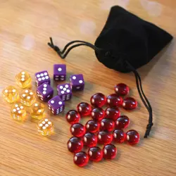 Tiny Dice Bag Lot Purple Dice & Red Glass Gem Tokens, Game Counters (Magic MTG) - Image 1