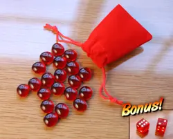 Tiny Red Dice Bag & Red Glass Gem Tokens, Life Energy Counters Gaming Stones MTG - Image 1