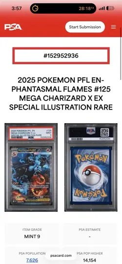 Pokemon Mega Charizard X EX Special Illustration Rare Holo PSA 9 125/094 2025 - Image 3