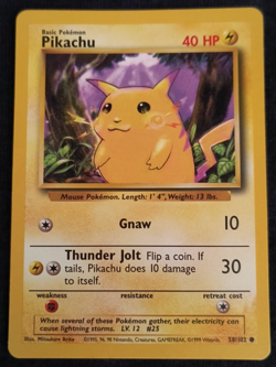 Pokemon Pikachu Yellow Cheeks w/ Shadow 58/102 Base Set - Vintage Unplayed NM - Image 3