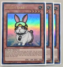 Yugioh! 3x Rescue Rabbit RA02-EN008 Ultra Rare 1st Ed NM - Image 1