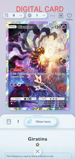 Pokemon Pocket Mobile Game Space Time Smackdown Set Giratina ☆ Rare Digital Card - Image 1