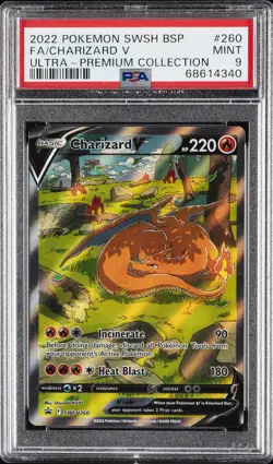 2022 POKEMON SWSH BLACK STAR PROMO #260 FULL ART/CHARIZARD V PSA 9 - Image 1