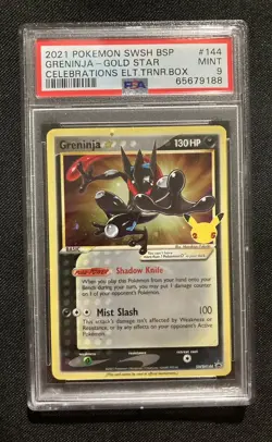 Pokemon 2021 SWSH Celebrations Promo Greninja Gold Star #144 PSA 9 - Image 1