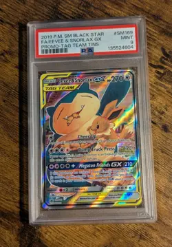 2019 POKEMON 🍘 SM169 BLACK STAR PROMO TAG TEAM EEVEE & SNORLAX GX PSA 9 MINT ✨ - Image 2