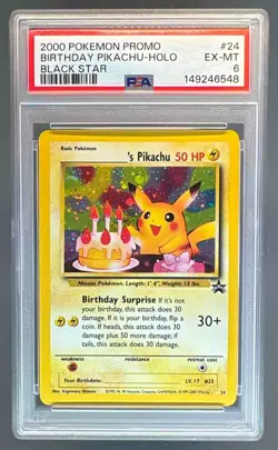 2000 Pokemon Black Star Promo 24 Birthday Pikachu Holo PSA 6 149246548 - Image 1