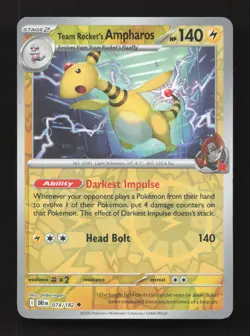 Team Rocket's Ampharos 074/182 Uncommon Destined Rivals Pokemon Reverse Holo LP - Image 1