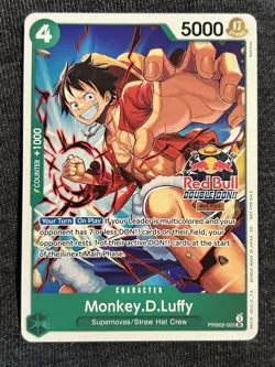 Monkey.D.Luffy PRB02-005 NM Red Bull Double Don Participation Promo + Sticker - Image 2