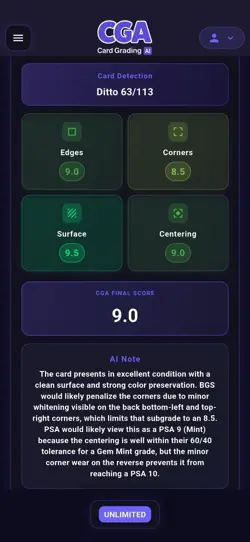 Pokemon Ditto (Pikachu) 63/113 Delta Species Regular Common CGA 9.0 English 2005 - Image 3