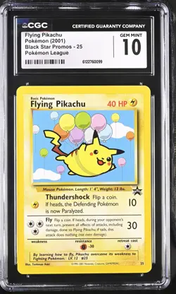 CGC 10 GEM MINT Flying Pikachu 25 Pokemon League Black Star Promos Pokemon Card - Image 1