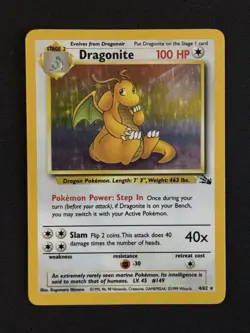 Pokemon TCG Dragonite 4/62 Fossil Set Holo Rare WOTC VTG 1999 LP+ - Image 1