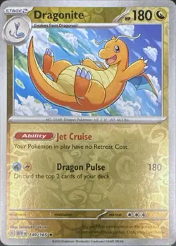 Dragonite 149/165 Rare 151 Pokemon Reverse Holo Lightly Played - Image 1