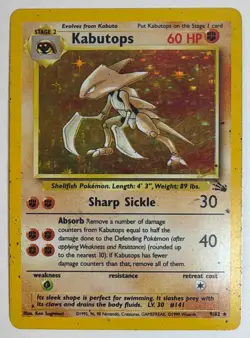 Kabutops #9/62 Fossil Pokemon 1999 Holo - HP/Heavy Played - Image 1