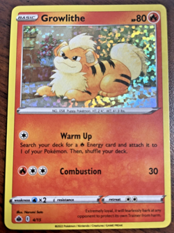 Pokemon TCG - Growlithe 4/15 McDonald’s Match Battle Confetti Holo Promo 2022 LP - Image 1