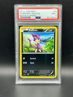 Pokemon PSA 9 MINT Purrloin 66/114 Black & White Reverse Holofoil 2011 S#6044 - Image 1