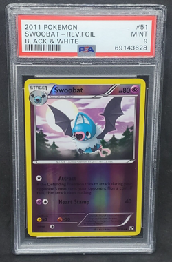 Pokemon PSA 9 MINT Swoobat 51/114 Black & White Reverse Holofoil 2011 s#3628 - Image 1