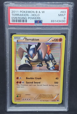 Pokemon PSA 9 MINT Terrakion 63/98 BW Emerging Powers Holofoil Rare 2011 s#430 - Image 1