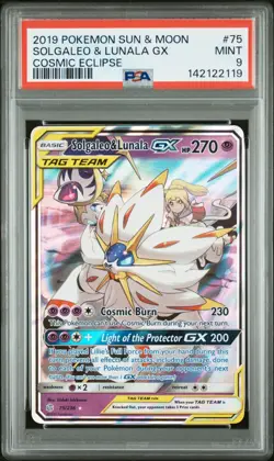 2019 POKEMON SUN & MOON COSMIC ECLIPSE #75 SOLGALEO & LUNALA GX PSA 9 - Image 1