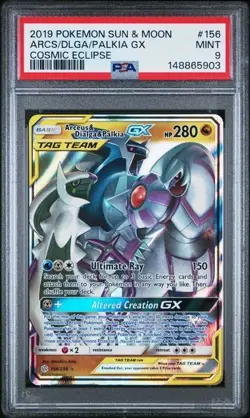 2019 POKEMON SUN MOON COSMIC ECLIPSE #156 ARCEUS DIALGA PALKIA GX PSA 9 156/236 - Image 1