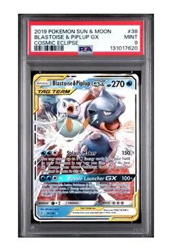 Pokemon 2019 SM Cosmic Eclipse Blastoise Piplup Tag Team GX #38/236 PSA 9 Graded - Image 1
