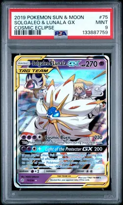 2019 POKEMON SUN & MOON COSMIC ECLIPSE #75 SOLGALEO & LUNALA GX PSA 9 - Image 1