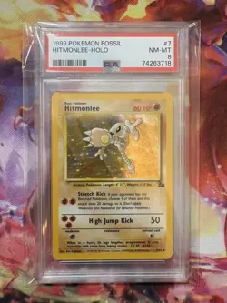 1999 Pokemon Fossil Hitmonlee Holo 7/62 PSA Graded NM-MT 8 - Image 1