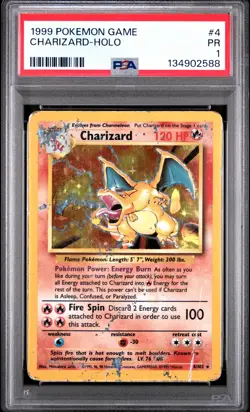 1999 POKEMON BASE SET UNLIMITED #4 CHARIZARD-HOLO PSA 1 - Image 1