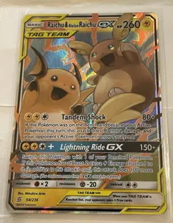 Pokemon Raichu & Alolan Raichu GX 54/236 Sm-Unified Minds Ultra Rare Holo 260 HP - Image 1