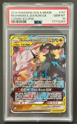 Pokemon Reshiram & Zekrom GX Cosmic Eclipse #157/236 PSA 10 GEM MINT - Image 1