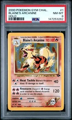 2000 POKEMON GYM CHALLENGE HOLO #1 BLAINE'S ARCANINE PSA 8 - Image 1