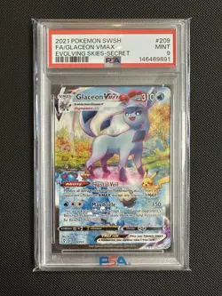 PSA 9 Pokemon 2021 Evolving Skies Glaceon VMax Alternate Full Art 209/203 “Mint” - Image 1