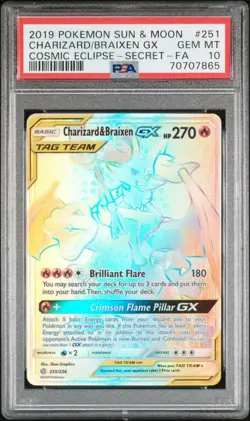 Pokemon Charizard & Braixen GX Cosmic Eclipse Secret Rare #251/236 PSA 10 Gem - Image 1