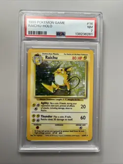 1999 POKEMON BASE SET UNLIMITED #14 RAICHU-HOLO PSA 7 - Image 1