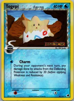 Togepi 41/101 Uncommon Dragon Frontiers Pokemon Reverse Holo Damaged - Image 1