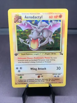 Pokemon TCG Aerodactyl Pre Release 1st Edition Holo Bleed Error Rare 1/62 WOTC - Image 1