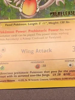 Pokemon TCG Aerodactyl Pre Release 1st Edition Holo Bleed Error Rare 1/62 WOTC - Image 3
