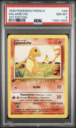 1999 Pokemon FRENCH 1st Edition Base Set Salameche-Charmander 46/102 PSA 8 NM-MT - Image 1
