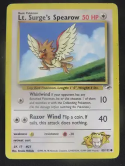 Lt. Surge's Spearow 83/132 Common Gym Heroes Pokemon LP - Image 1