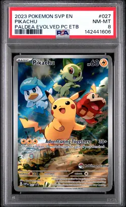 2023 POKEMON PALDEA EVOLVED POKEMON CENTER ETB PROMO SVP #027 PIKACHU PSA 8 - Image 1