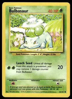 Pokemon TCG Base Set #44/102 Bulbasaur LP+ - Image 1