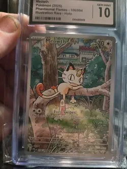 TCG Pokemon Meowth 106/094 Phantasmal Flames IR CGC GEM MINT 10 English. 🔥 - Image 1