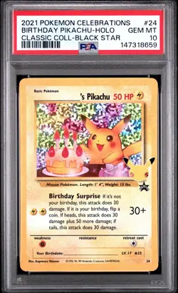 2021 Pokemon Celebrations Birthday Pikachu Holo #24 Promo Gem Mint PSA 10 - Image 1