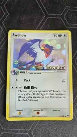 Swellow 41/106 Reverse Holo Pokemon Card EX Emerald LP - Image 1