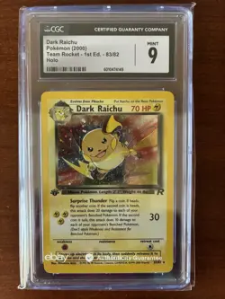 Dark Raichu 1st Edition Holo 83/82 Secret Rare Card CGC 9 Mint - Image 1