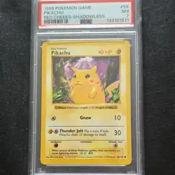 Pokemon TCG 1999 Pikachu Red Cheeks Shadowless Base Set #58 PSA 7 WOTC - Image 1