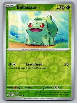 Bulbasaur 001/165 Common 151 Pokemon Reverse Holo Near Mint - Image 1