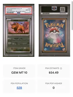 Tauros Japanese Master Ball Mirror Foil Pokemon Scarlet & Violet 151 sv2a PSA 10 - Image 3